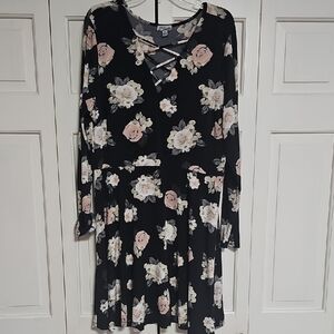 Black Floral Long Sleeve Dress